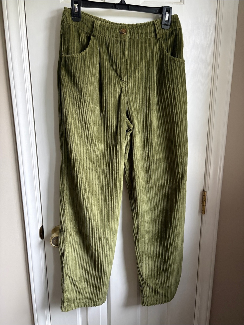 Topshop Olive Green Corduroy High-Rise Pants UK 10